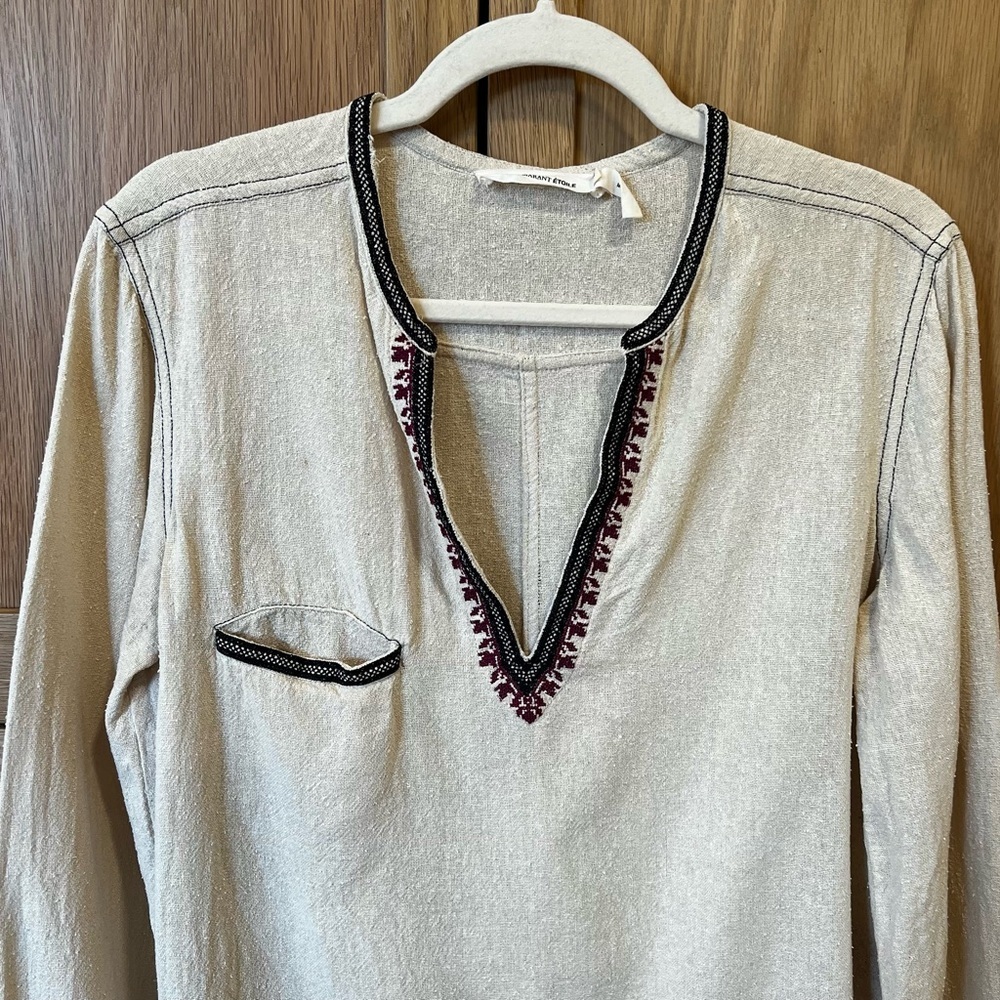 Isabel Marant Embroidered Boho Raw Silk Blouse Cream Size 42 Festival Western - Picture 2 of 8